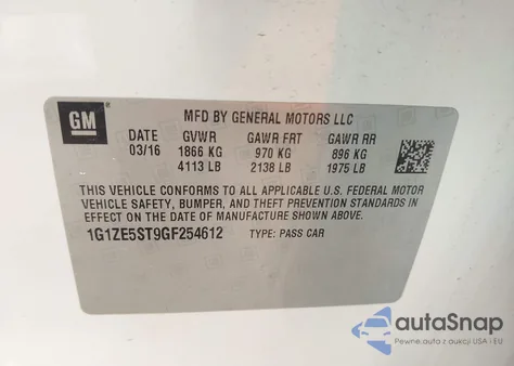 2016 Chevrolet Malibu 1Lt from USA, damaged, VIN 1G1ZE5ST9GF254612